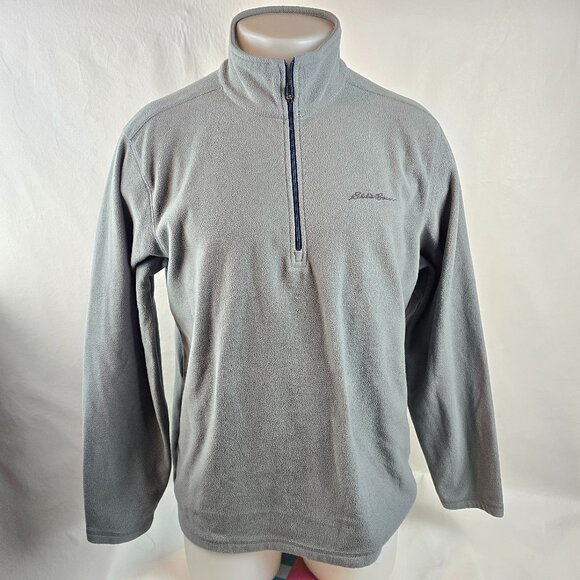 Eddie Bauer Fleece Mens Medium Gray Fast Fleece 100 Quarter Zip Pullover Light - Picture 1 of 10
